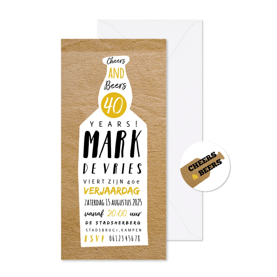 Uitnodiging Cheers & Beers in papierlook - Kaartimpressie