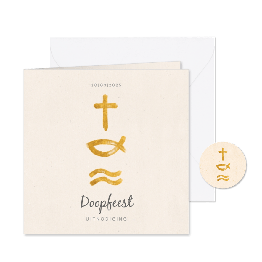 Uitnodiging christelijke symbolen voor doopfeest - Kaartimpressie