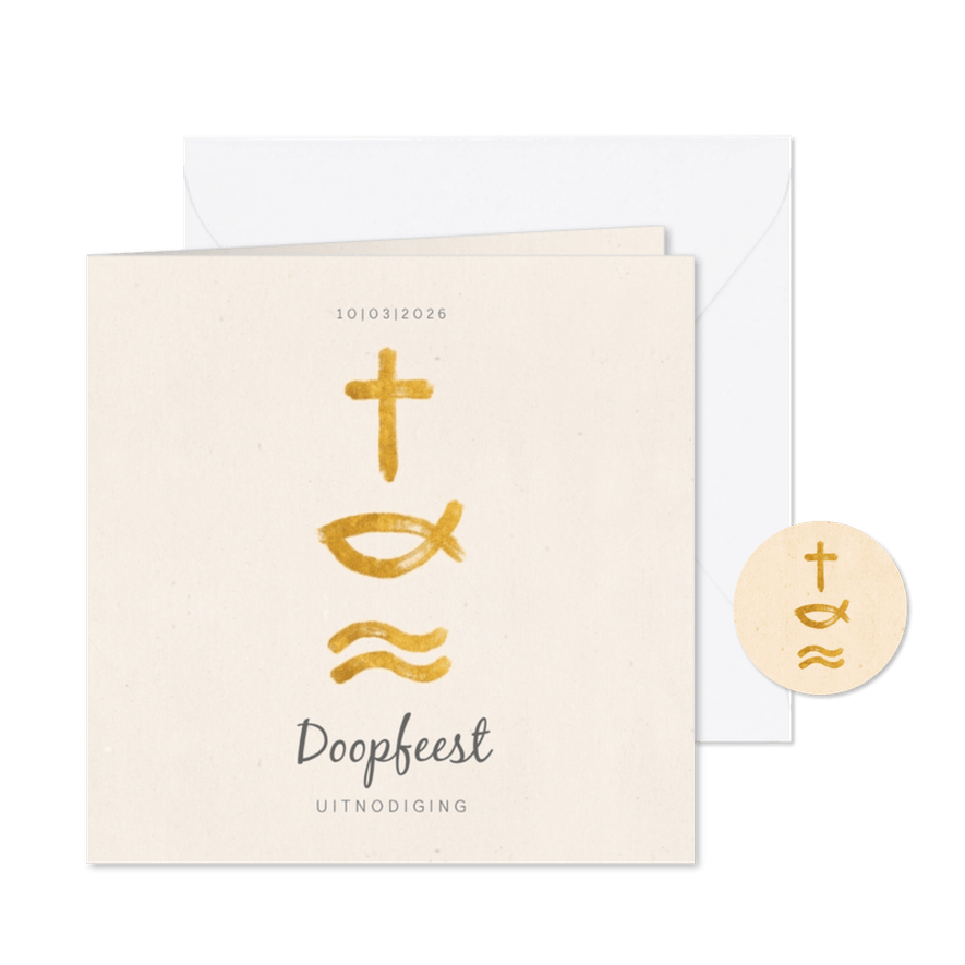 Uitnodiging christelijke symbolen voor doopfeest - Kaartimpressie