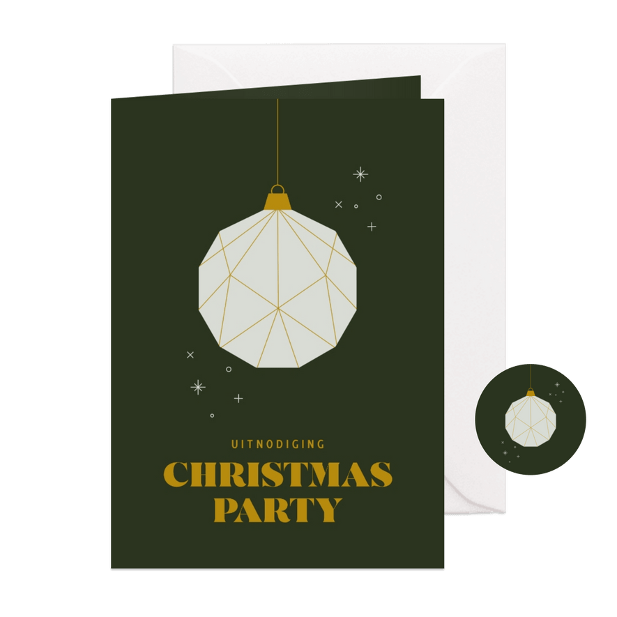 Uitnodiging Christmas Party met papieren kerstbal groen - Kaartimpressie