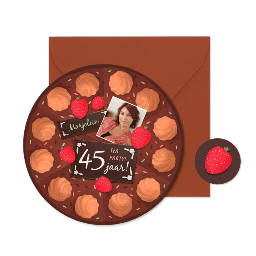 Uitnodiging cirkel taart verjaardagsfeest high tea - Kaartimpressie