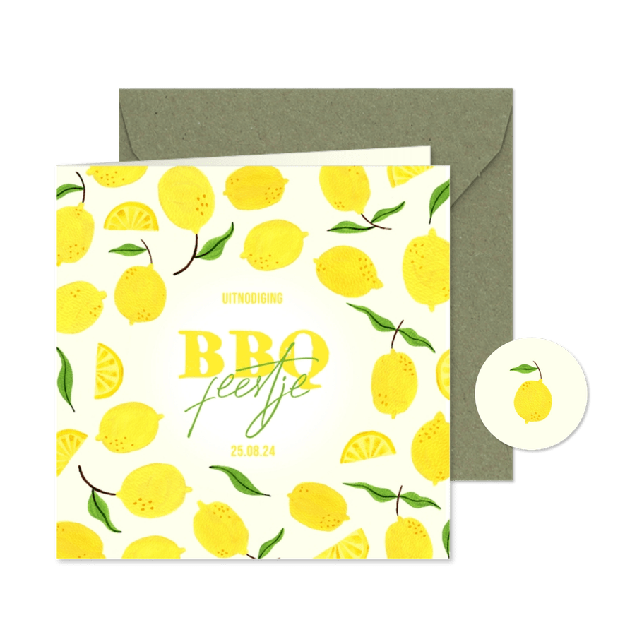 Uitnodiging citroenen BBQ tuinfeest illustratie geel - Kaartimpressie