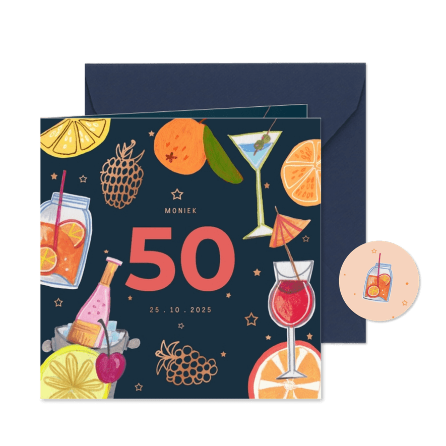 Uitnodiging cocktail feestje 50 jaar - Kaartimpressie