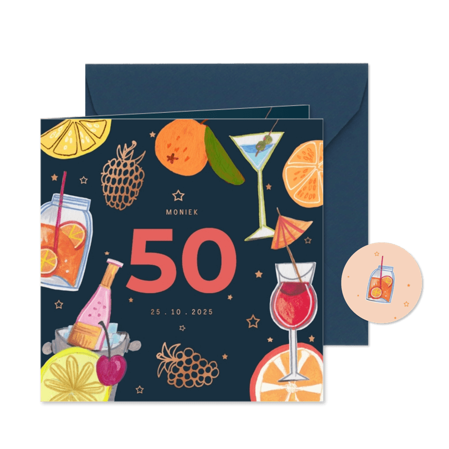 Uitnodiging cocktail feestje 50 jaar - Kaartimpressie