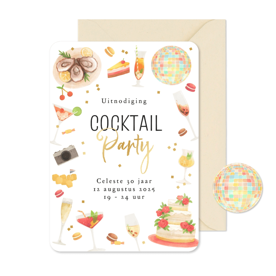 Uitnodiging cocktail party zomer feestje drankjes hapjes - Kaartimpressie