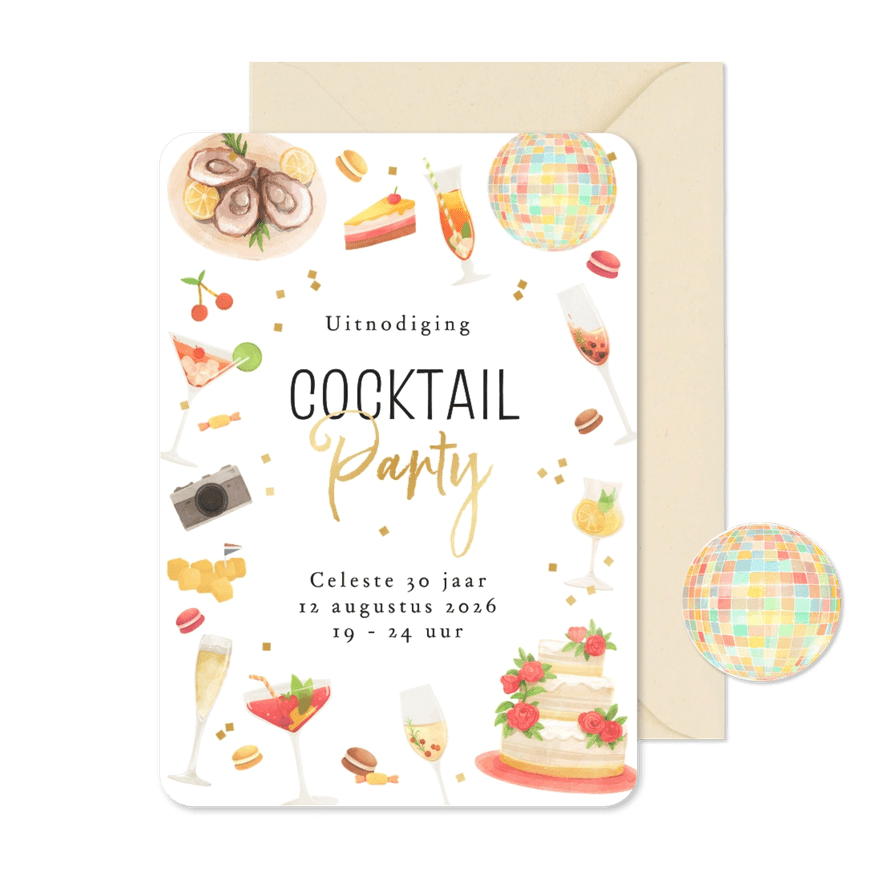 Uitnodiging cocktail party zomer feestje drankjes hapjes - Kaartimpressie