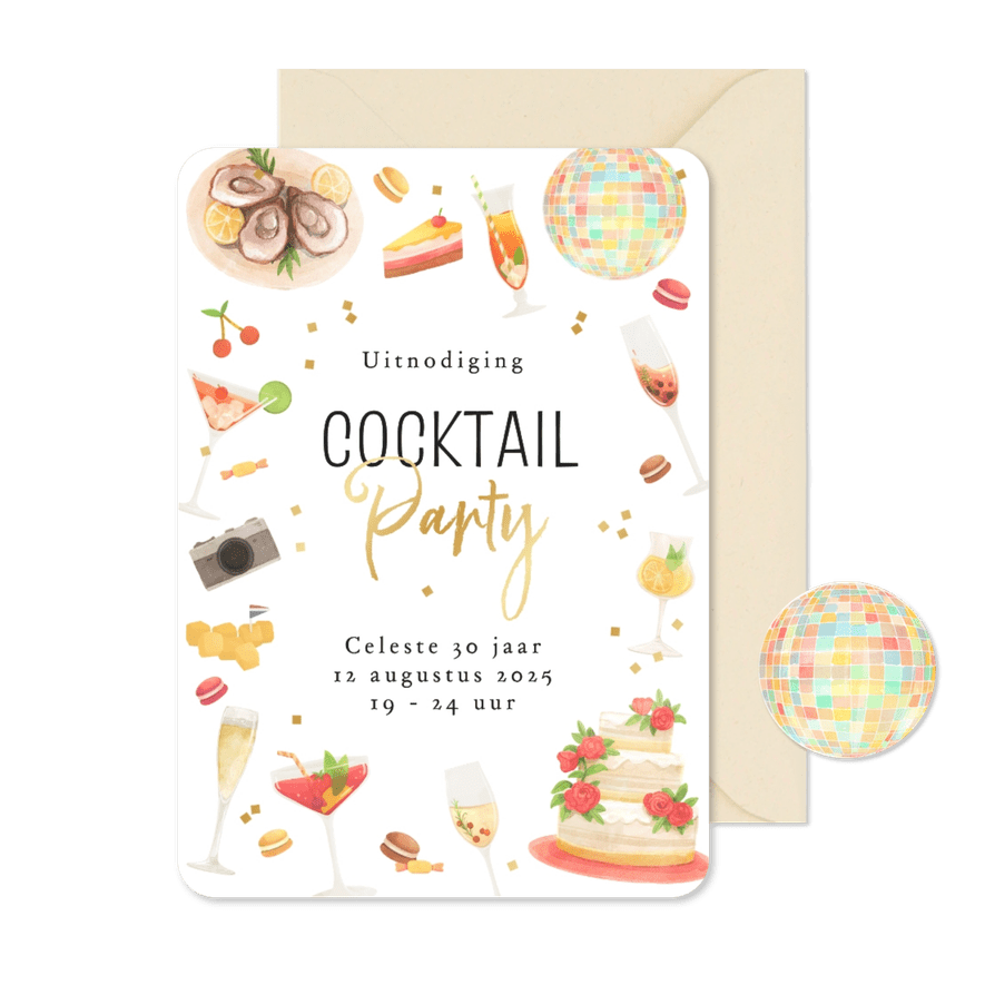 Uitnodiging cocktail party zomer feestje drankjes hapjes - Kaartimpressie