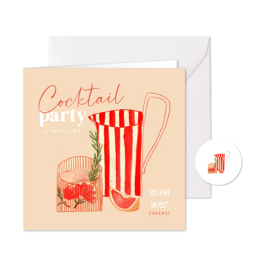 Uitnodiging cocktail party zomer glas fruit illustratie - Kaartimpressie