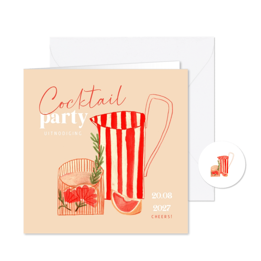 Uitnodiging cocktail party zomer glas fruit illustratie - Kaartimpressie