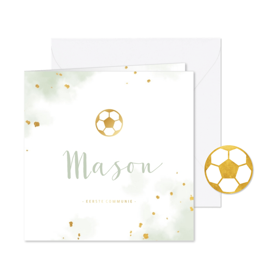 Uitnodiging communie gouden voetbal met waterverf - Kaartimpressie
