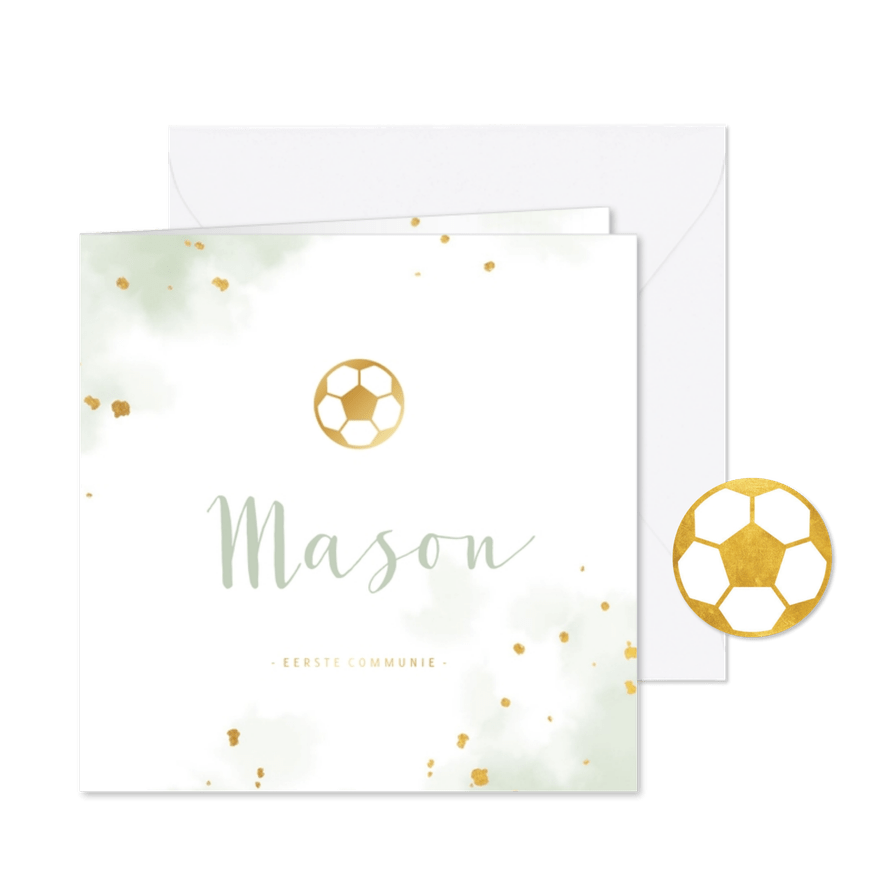 Uitnodiging communie gouden voetbal met waterverf - Kaartimpressie