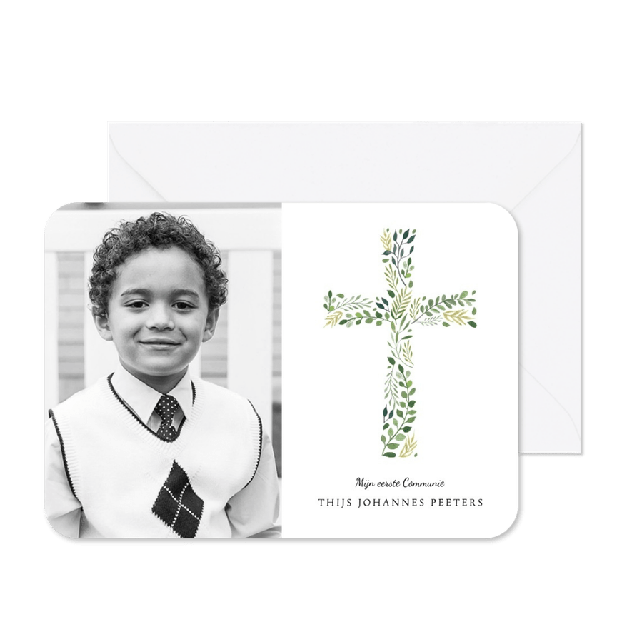 Uitnodiging communie klassiek kruis foto - Kaartimpressie