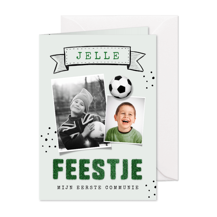 Uitnodiging communie lentefeest stoer voetbal - Kaartimpressie