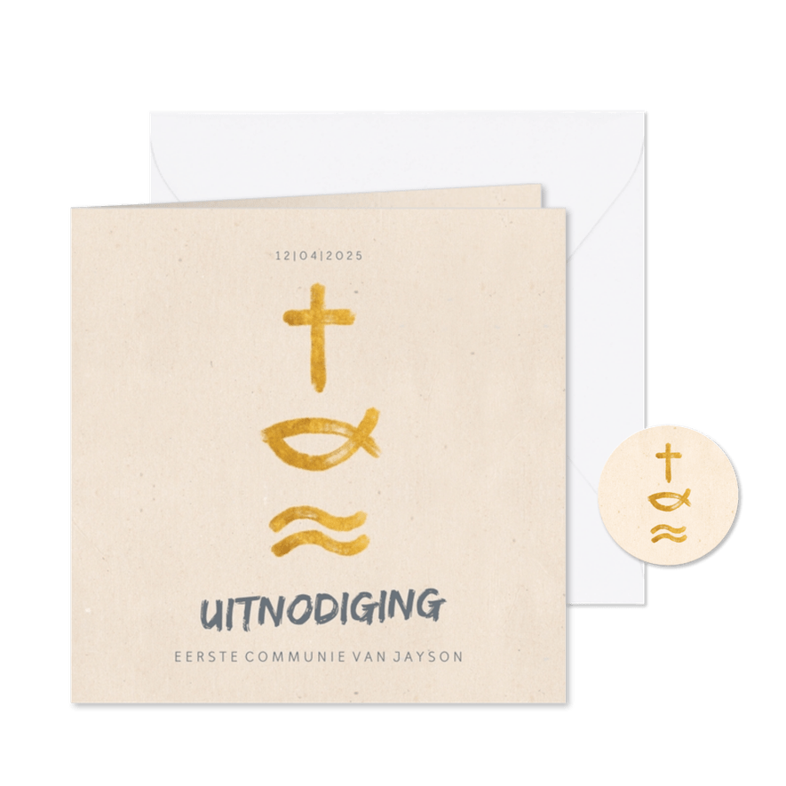Uitnodiging communie met christelijke symbolen - Kaartimpressie