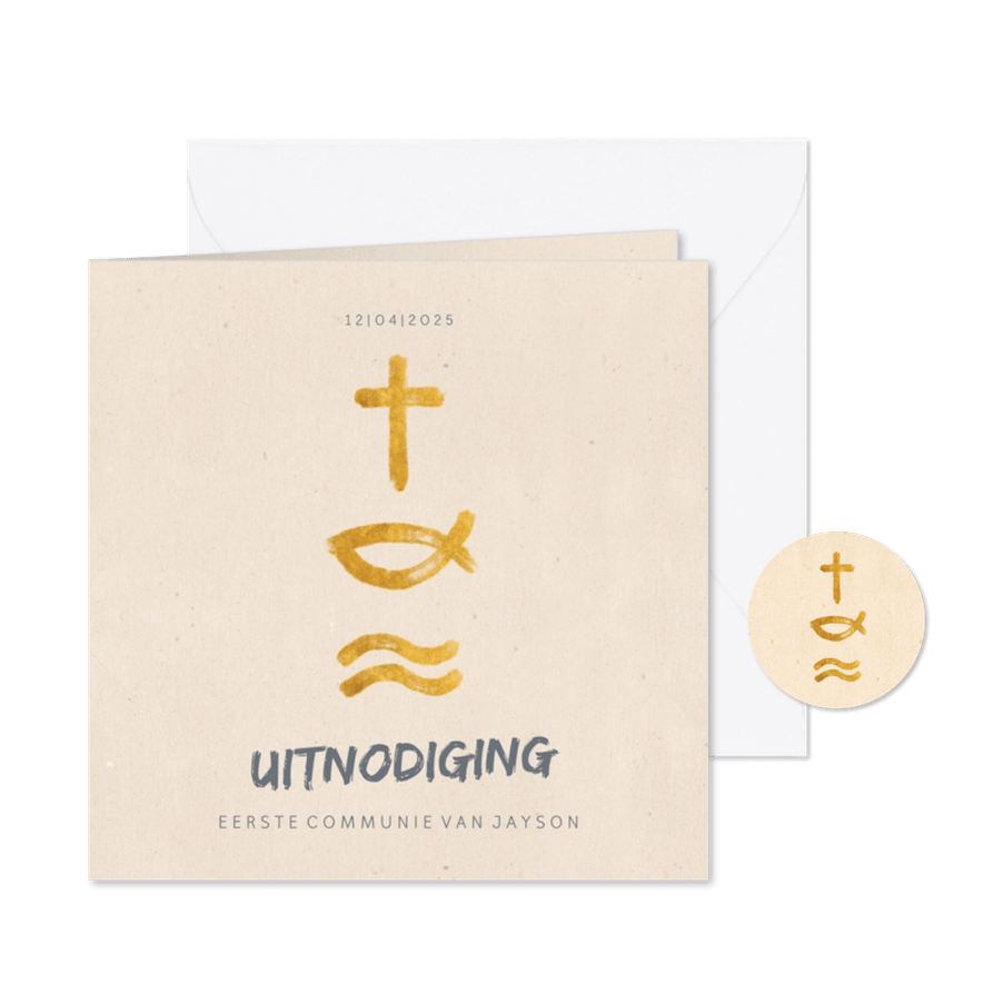Uitnodiging communie met christelijke symbolen - Kaartimpressie