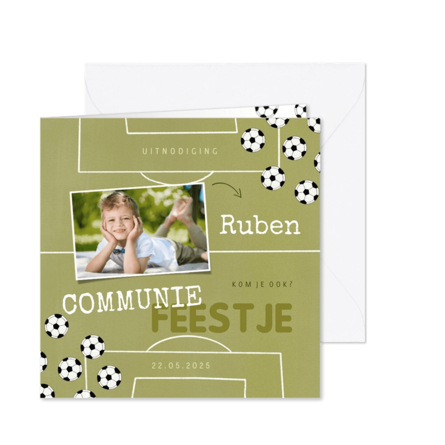 Uitnodiging communie voetbal en foto - Kaartimpressie