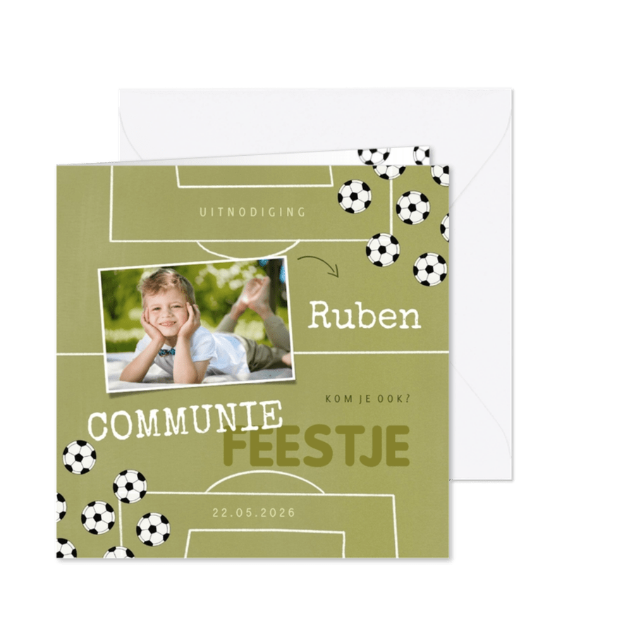 Uitnodiging communie voetbal en foto - Kaartimpressie
