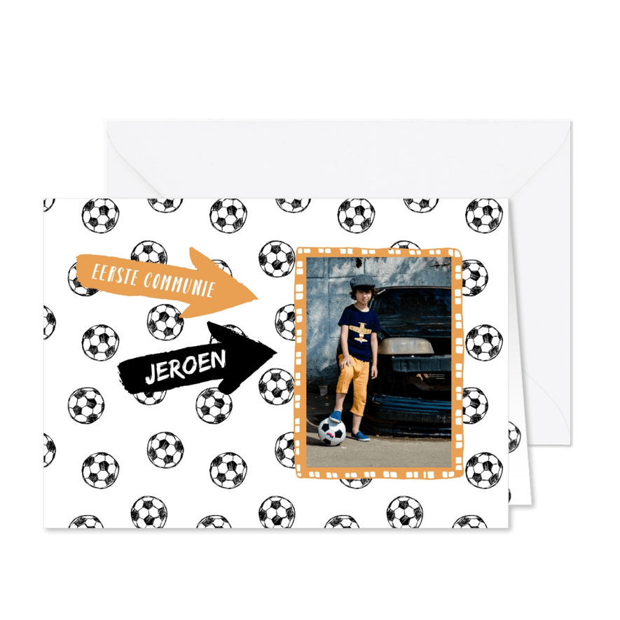 Uitnodiging communie voetballen en foto - Kaartimpressie