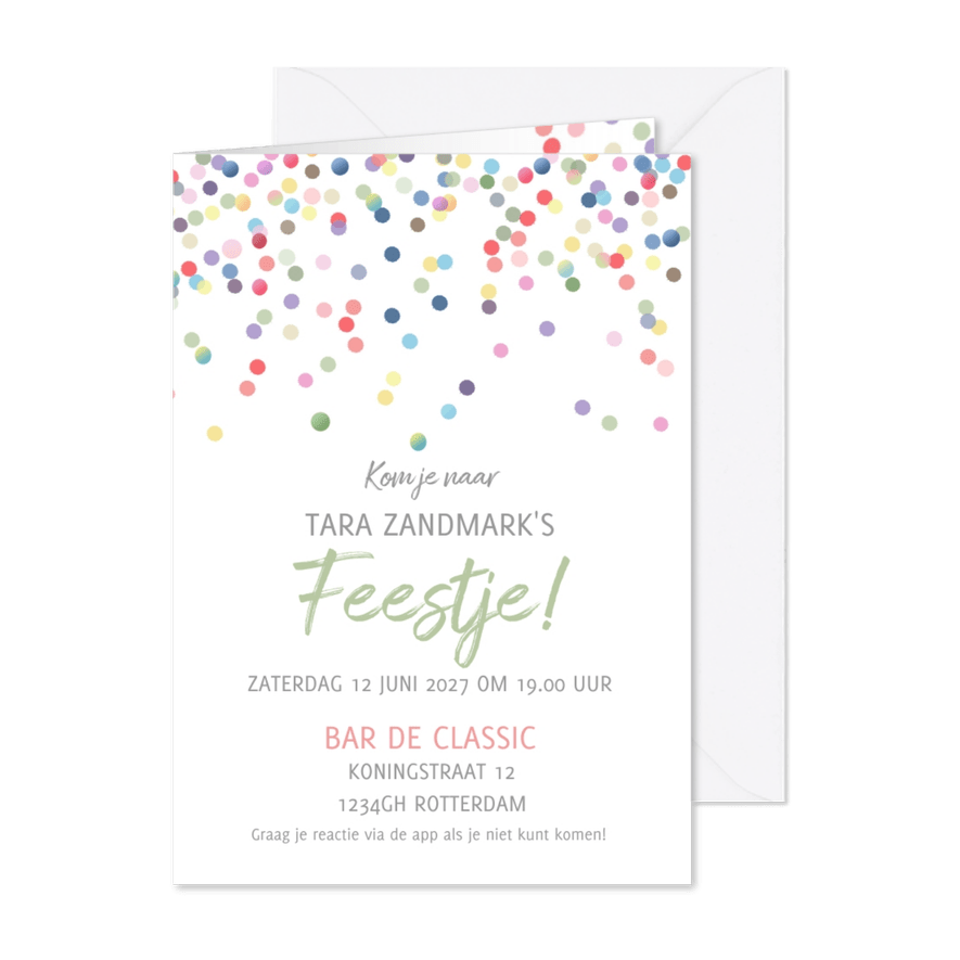 Uitnodiging confetti kaart - Kaartimpressie
