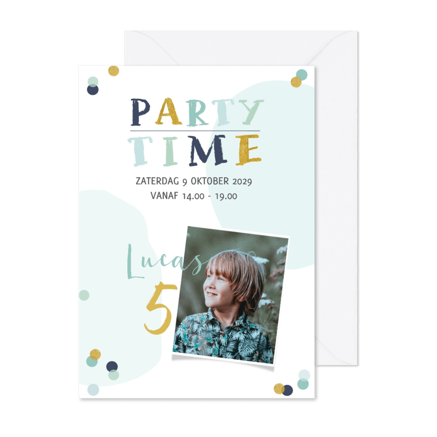 Uitnodiging confetti verjaardag jongen - Kaartimpressie