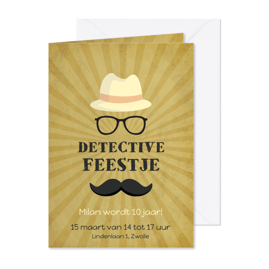 Uitnodiging detective feestje - Kaartimpressie