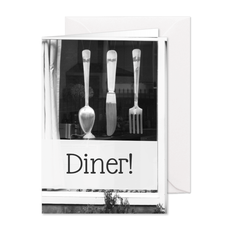 Uitnodiging diner foto bestek - Kaartimpressie