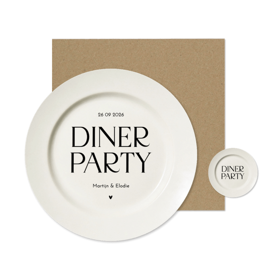 Uitnodiging dinerparty in vorm van bord cirkelvorm - Kaartimpressie