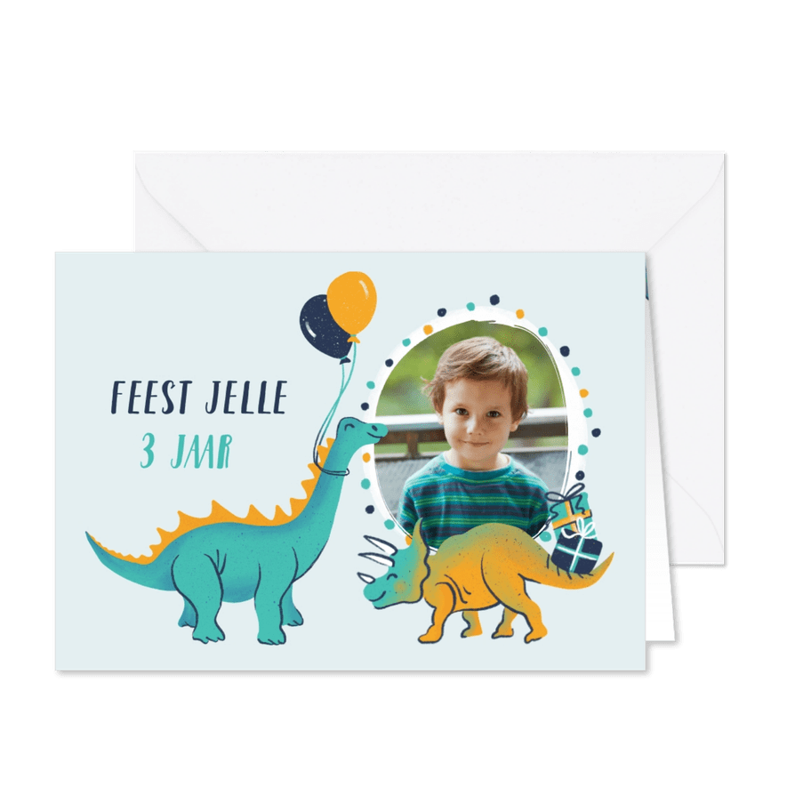 Uitnodiging dino's met ballonnen - Kaartimpressie