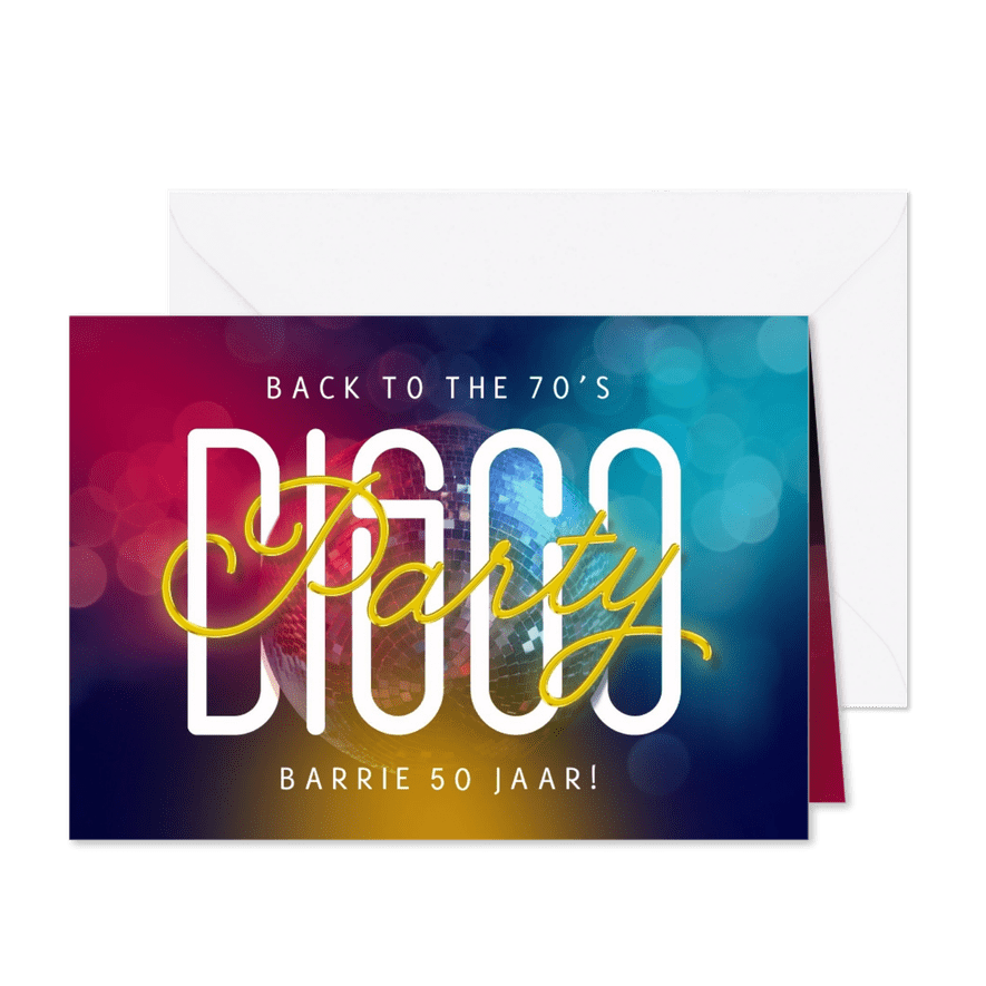 Uitnodiging disco feestje thema 70's  - Kaartimpressie
