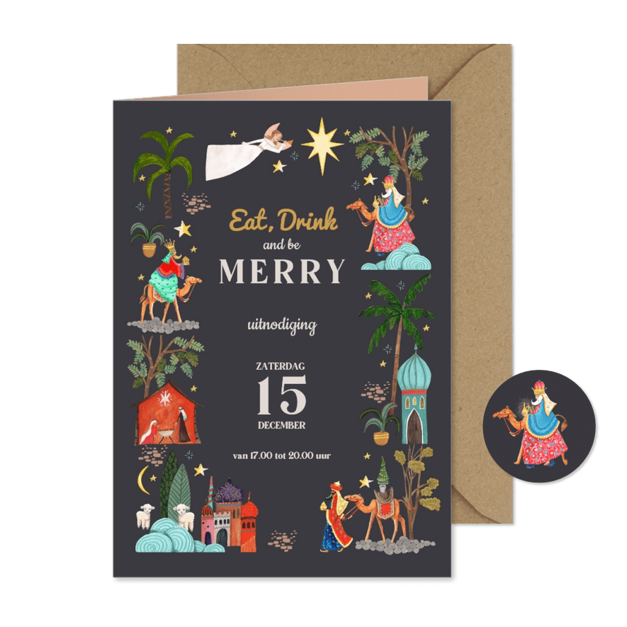 Uitnodiging drie koningen kerstfeest - Kaartimpressie
