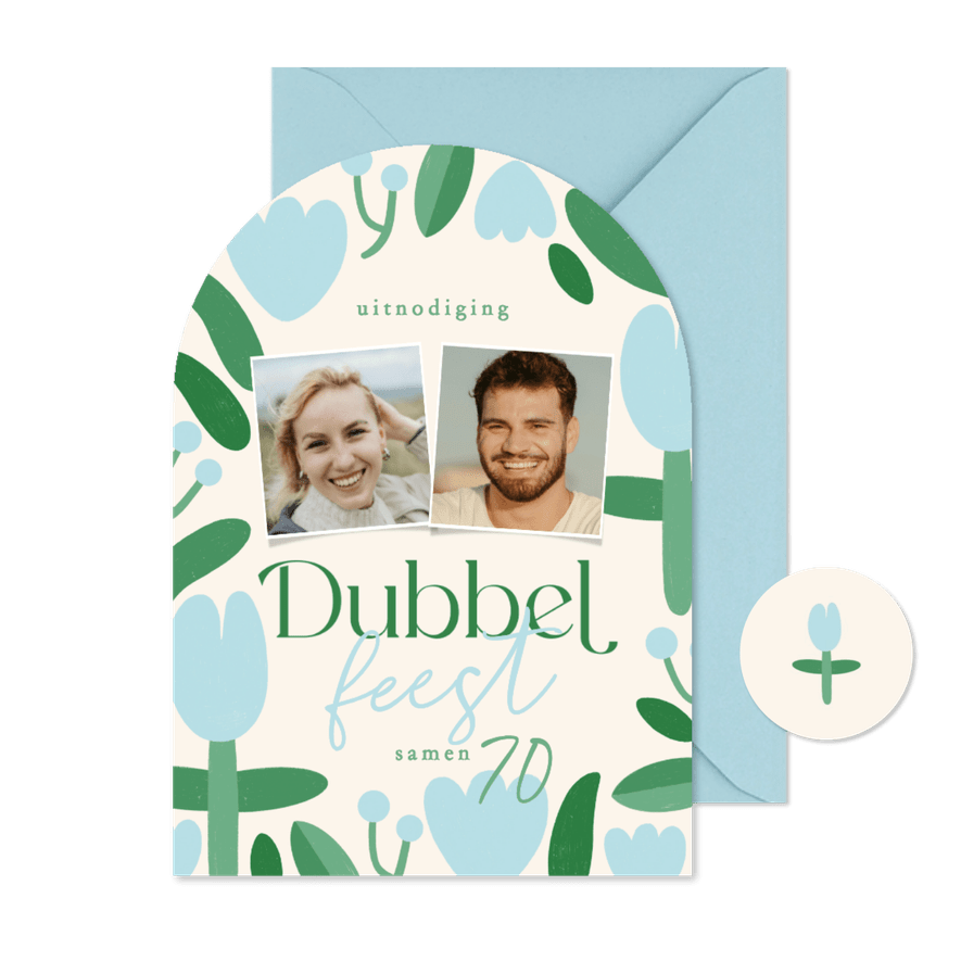 Uitnodiging dubbel feest samen 70 tulpen foto's - Kaartimpressie