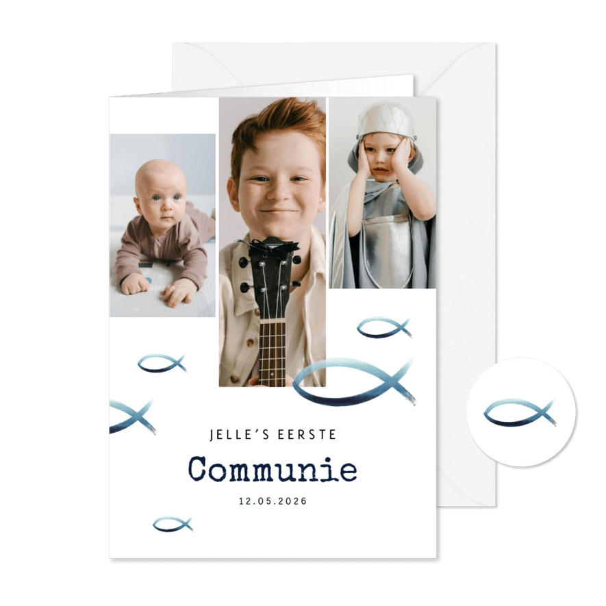 Uitnodiging eerste communie christelijk symbool fotokaart - Kaartimpressie