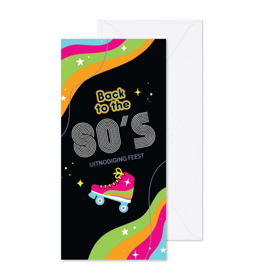 Uitnodiging eighties party 80's feest disco themafeest - Kaartimpressie