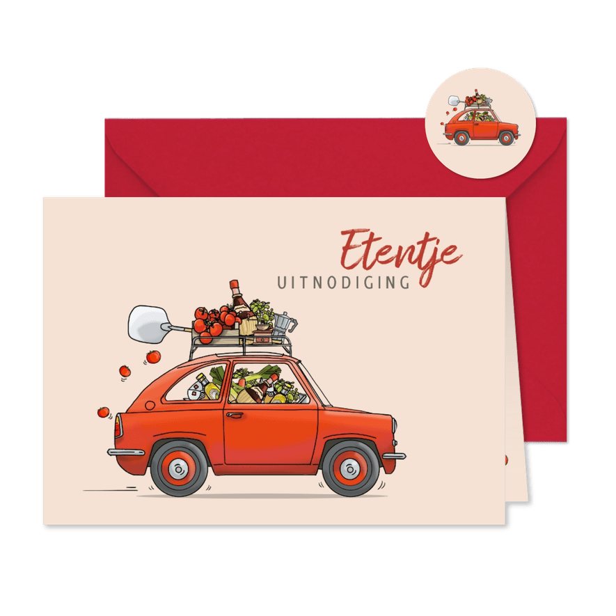 Uitnodiging eten kleine auto - Kaartimpressie