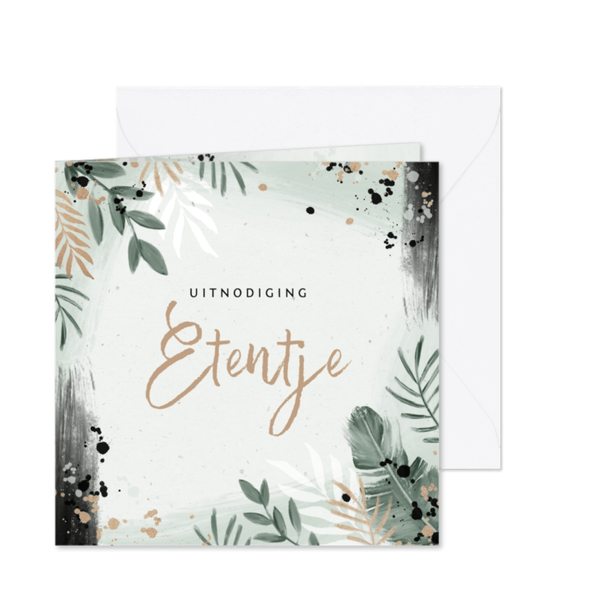 Uitnodiging etentje botanisch goud waterverf stijlvol - Kaartimpressie