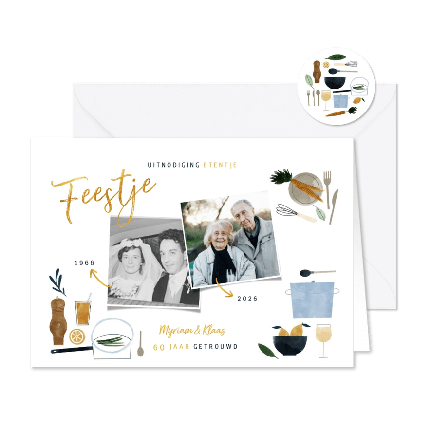 Uitnodiging etentje jubileum 50 jaar getrouwd met foto's - Kaartimpressie