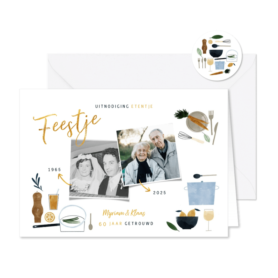 Uitnodiging etentje jubileum 50 jaar getrouwd met foto's - Kaartimpressie