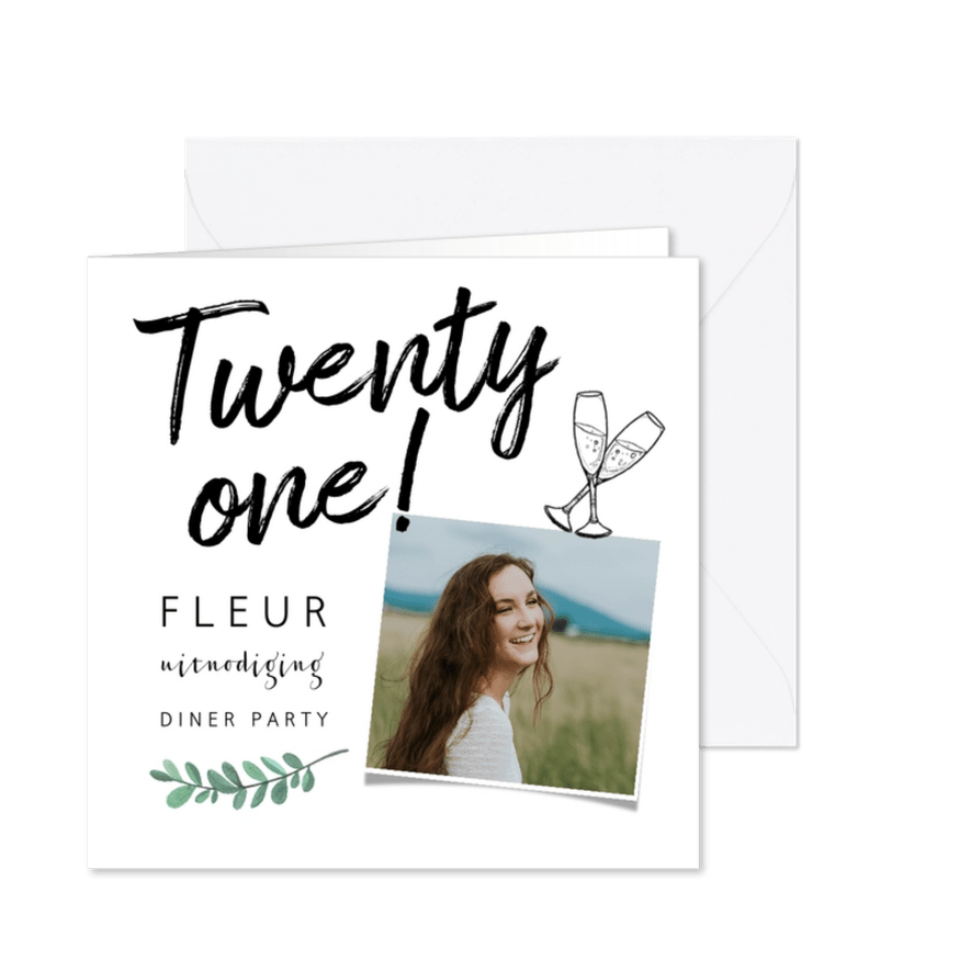Uitnodiging etentje verjaardag 21 diner - Kaartimpressie