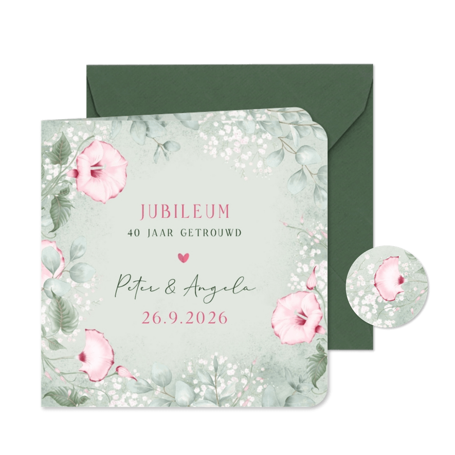 Uitnodiging eucalyptus, klokwinde en gipskruid - Kaartimpressie