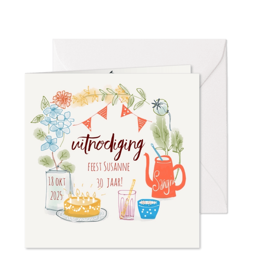 Uitnodiging Feest Fleurig - Kaartimpressie