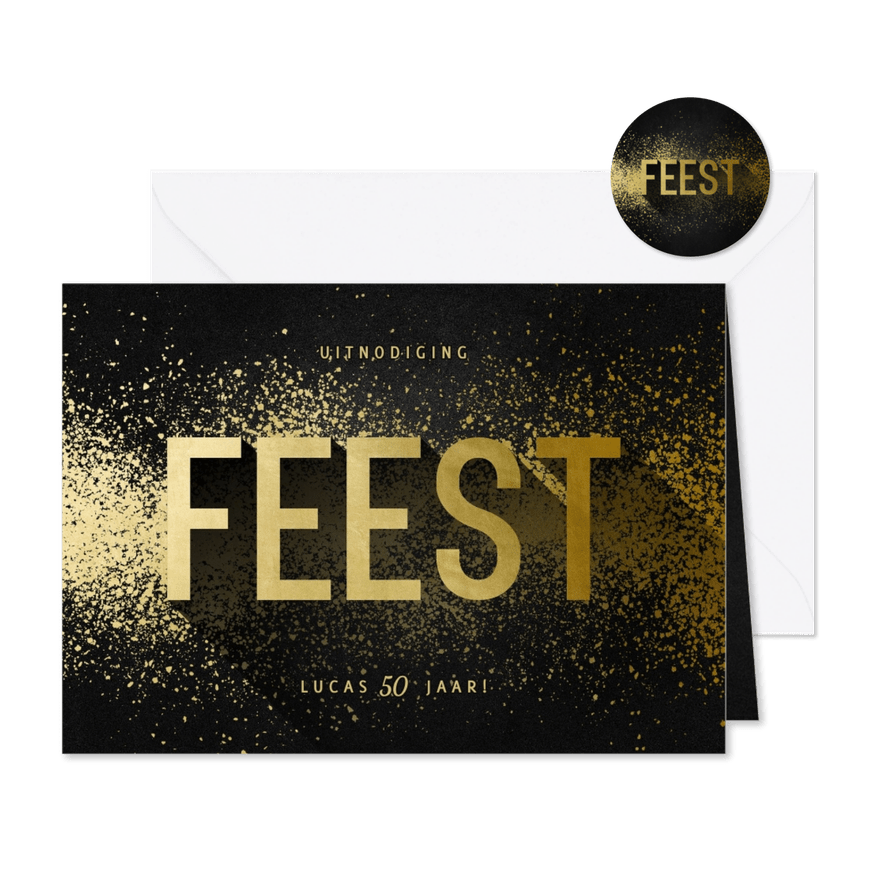 Uitnodiging feest goudlook met spetters - Kaartimpressie