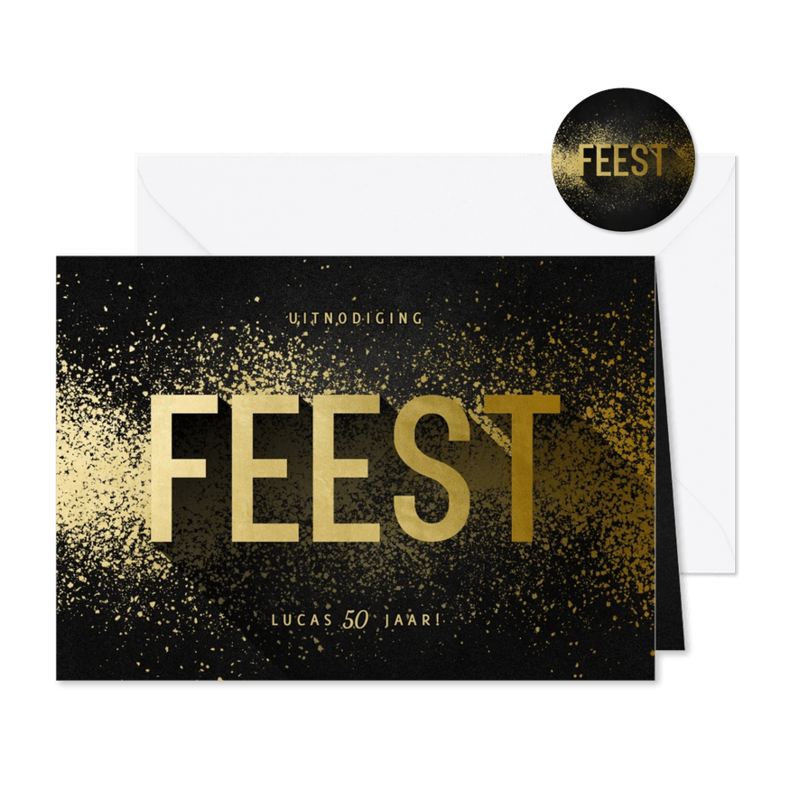 Uitnodiging feest goudlook met spetters - Kaartimpressie