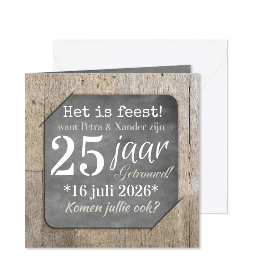 Uitnodiging feest hout en foto  - Kaartimpressie