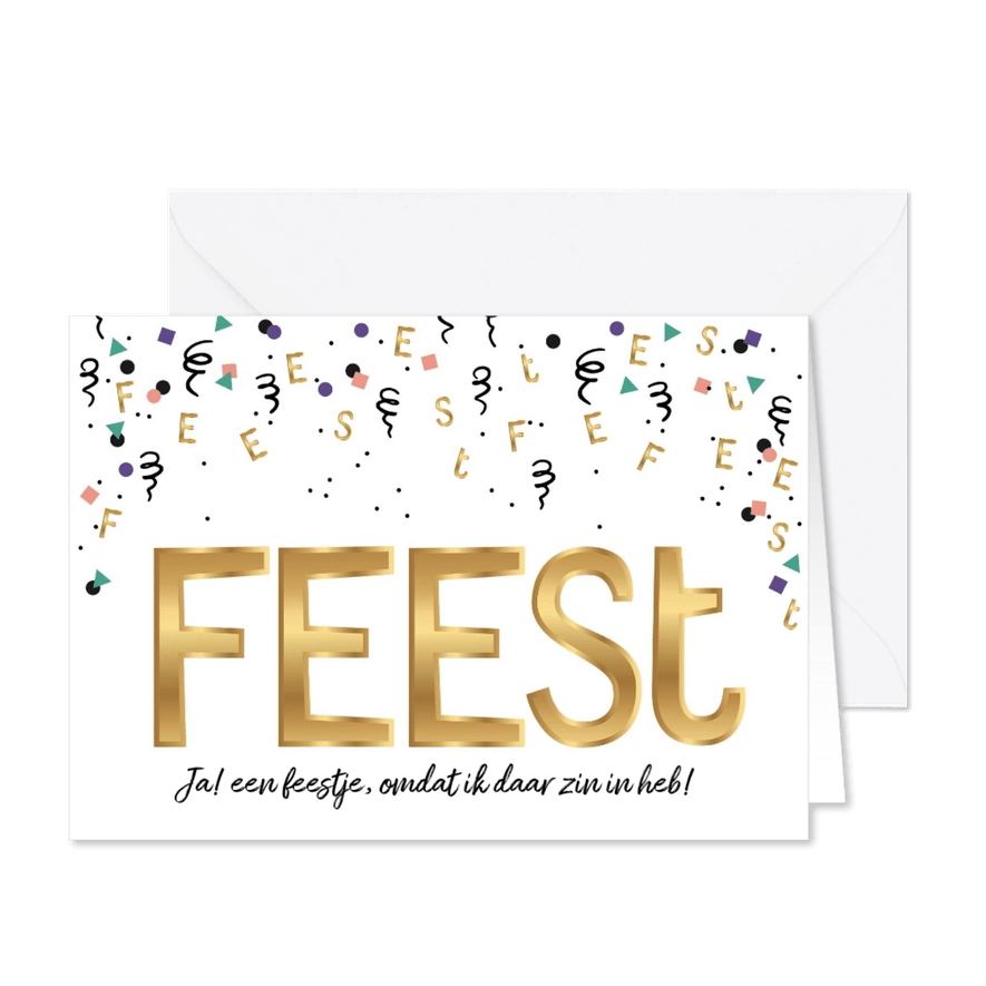 Uitnodiging feest in goud - Kaartimpressie