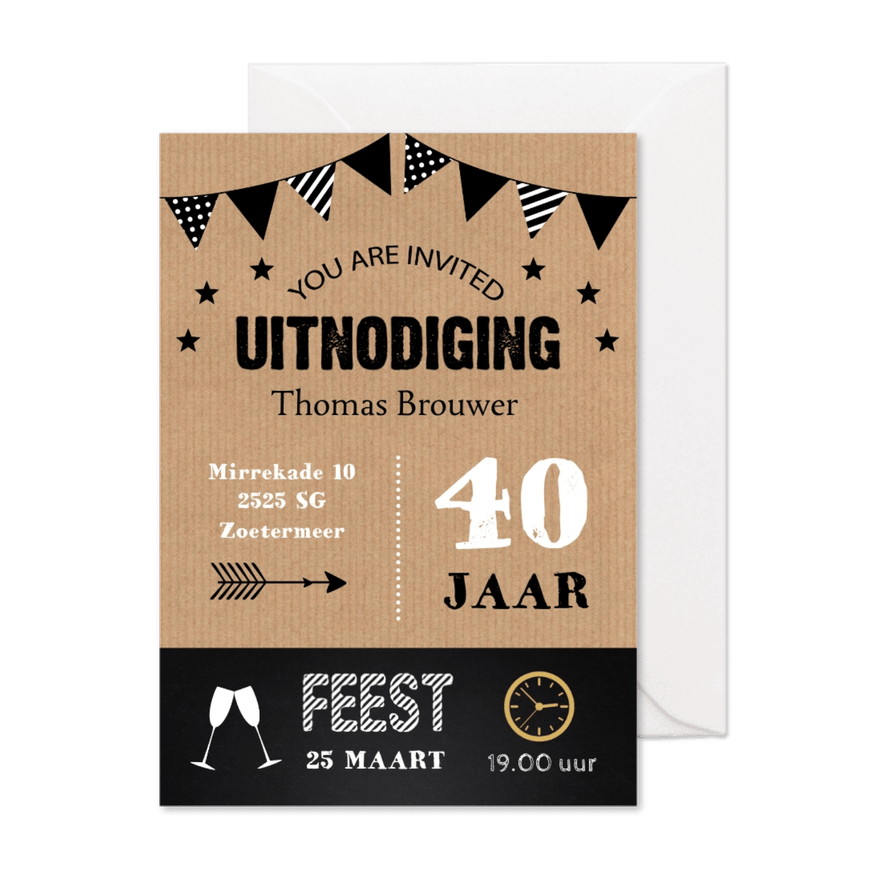 Uitnodiging feest kraft typografie - Kaartimpressie