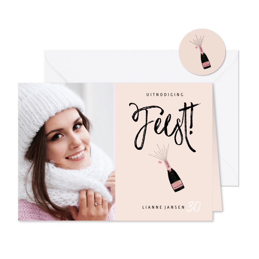 Uitnodiging feest - met foto en champagne - Kaartimpressie