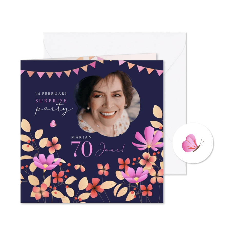 Uitnodiging feest prachtige geïllustreerde zomerse bloemen - Kaartimpressie
