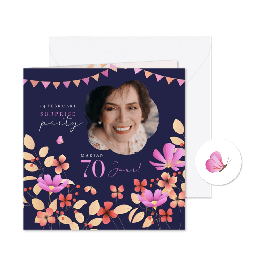 Uitnodiging feest prachtige geïllustreerde zomerse bloemen - Kaartimpressie