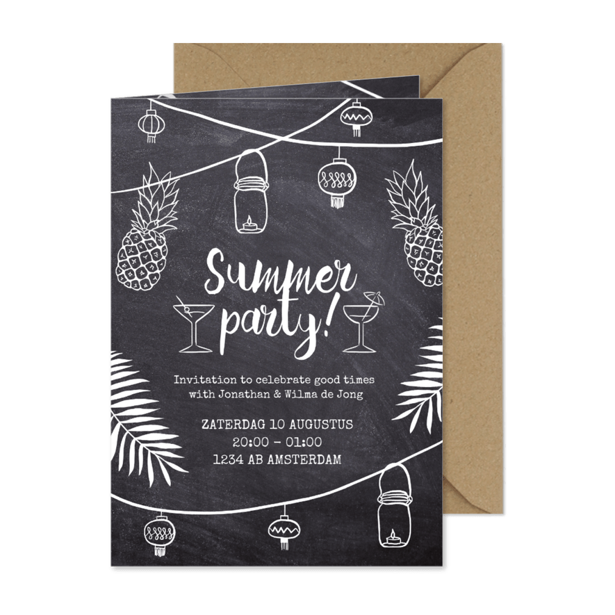Uitnodiging feest Summer Party krijtbord - Kaartimpressie