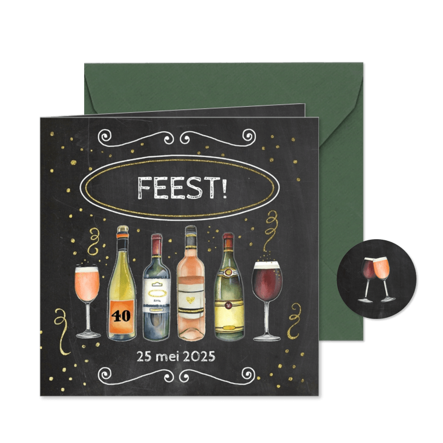 Uitnodiging feest wijn - Kaartimpressie